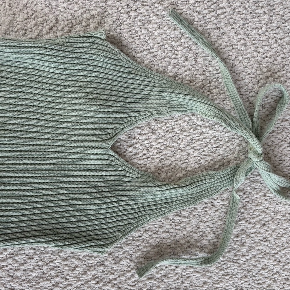 Sage Green Ribbed Knit Halter Top